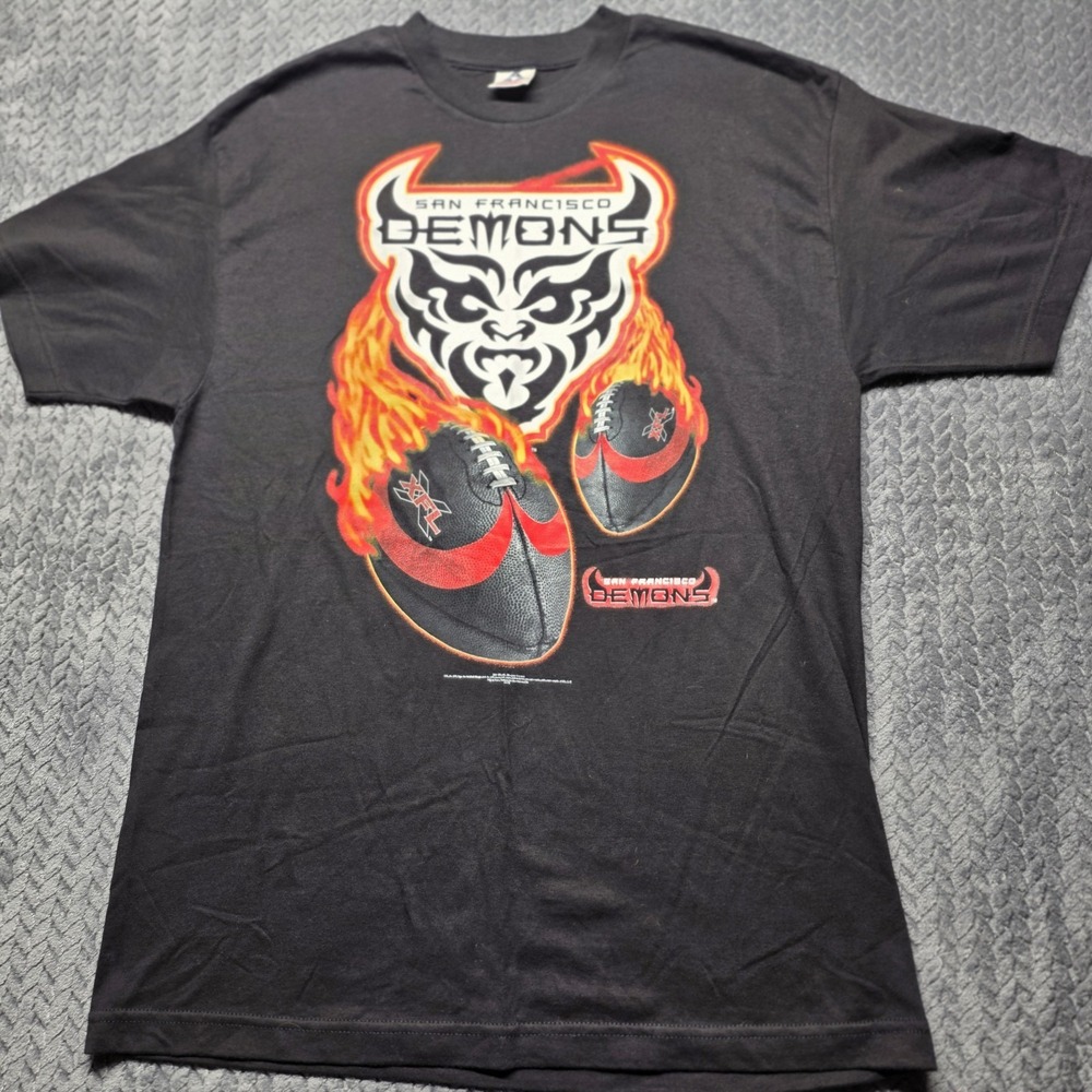 Vintage San Francisco Demons XFL Tee Mens XL Champion Black T-Shirt‎ Lightning - Picture 2 of 9